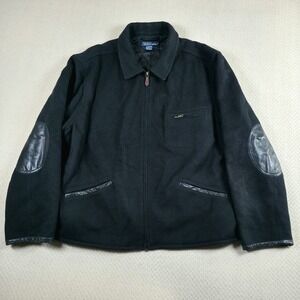 Polo Ralph Lauren Wool Coat Men 2XL Black Quilt Lined Work Jacket Elbow Pads VTG